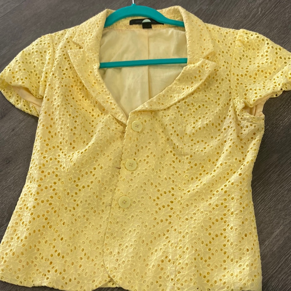 Yellow eyelet blazer
